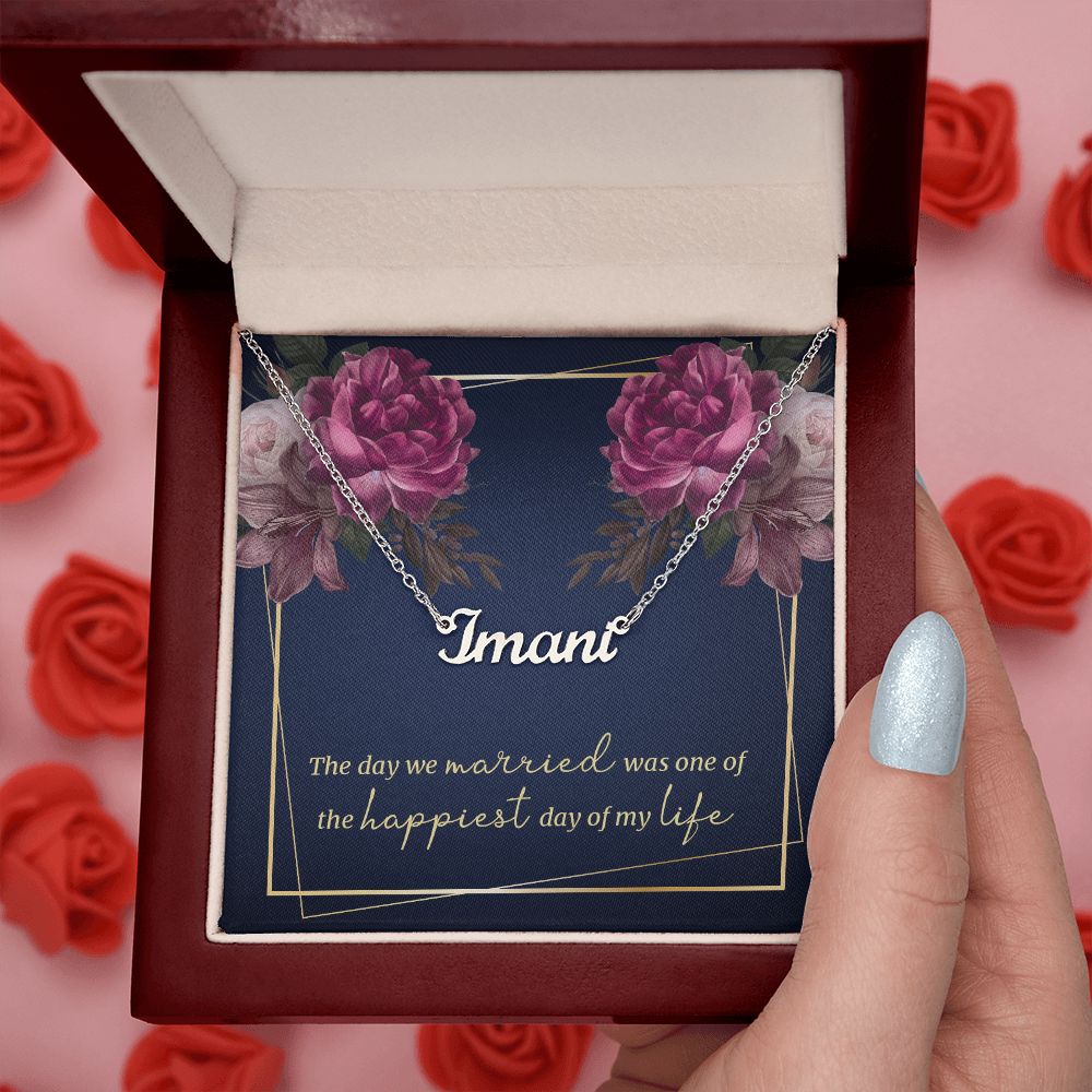 Husband Wife Name Necklace With Gift Box and Message Card