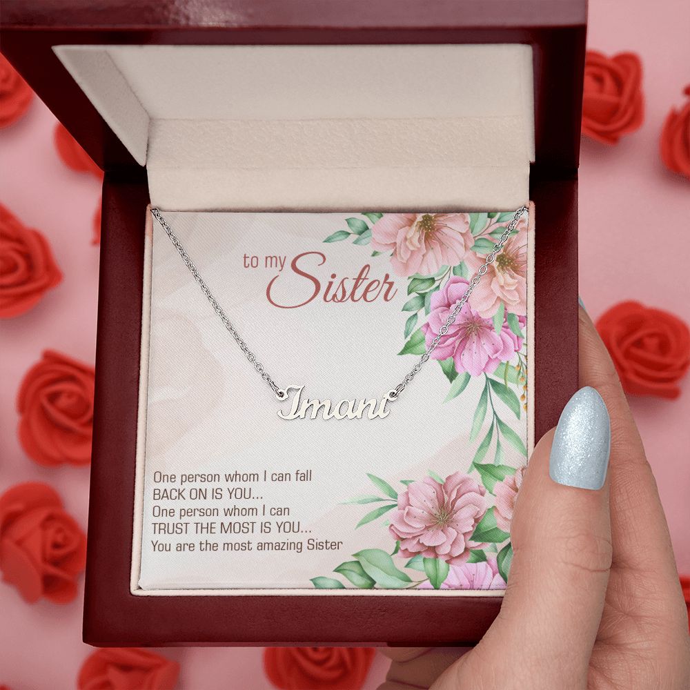 To My Sister Name Necklace With Gift Box and Message Card