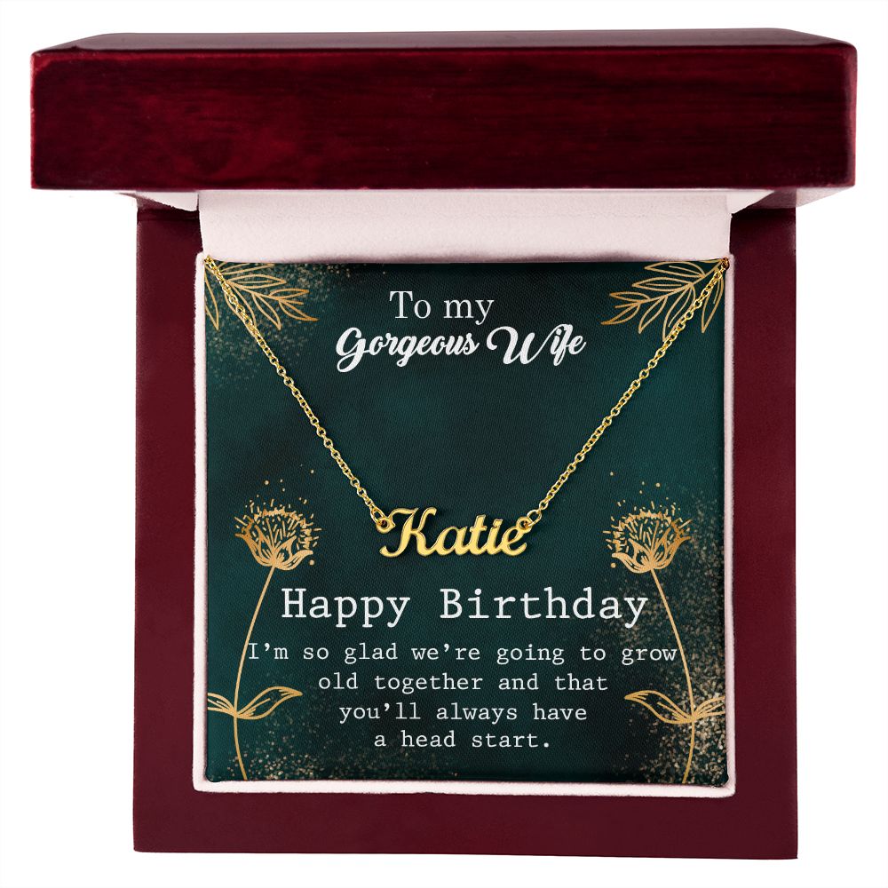 Wife's Birthday Personalized Name Necklace With Gift Box and Message Card