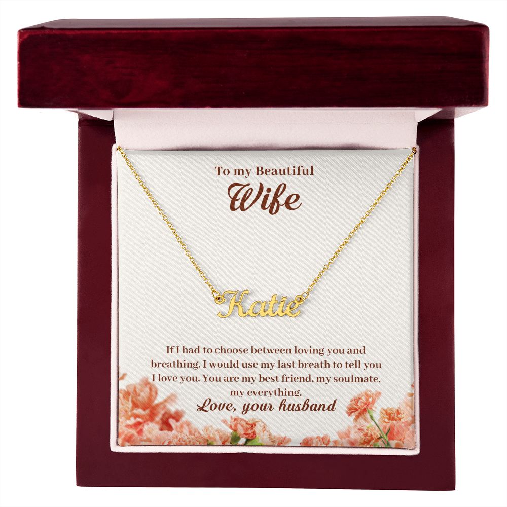 To My Beautiful Wife Name Necklace With Gift Box and Message Card