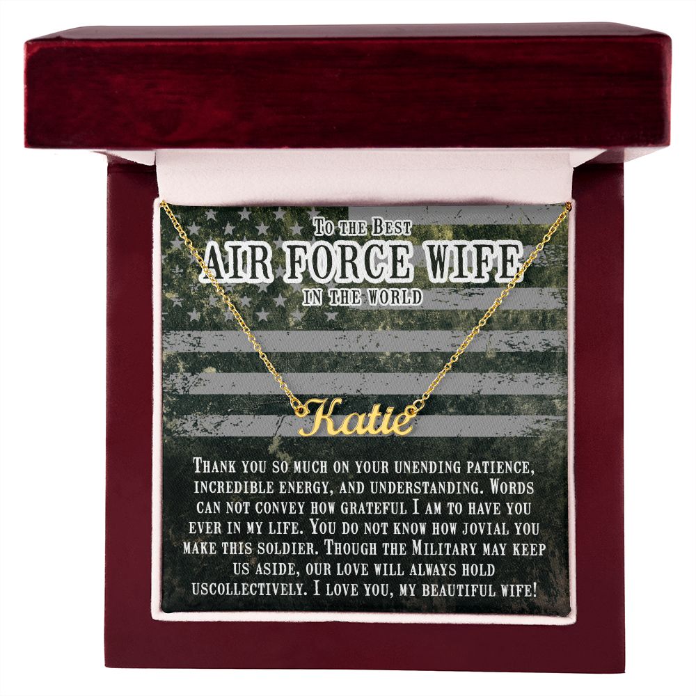 Air Force Wife Name Necklace With Gift Box and Message Card