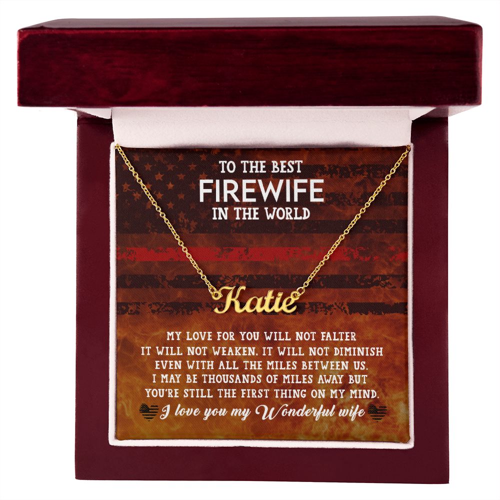 Firefighter Wife Name Necklace With Gift Box and Message Card
