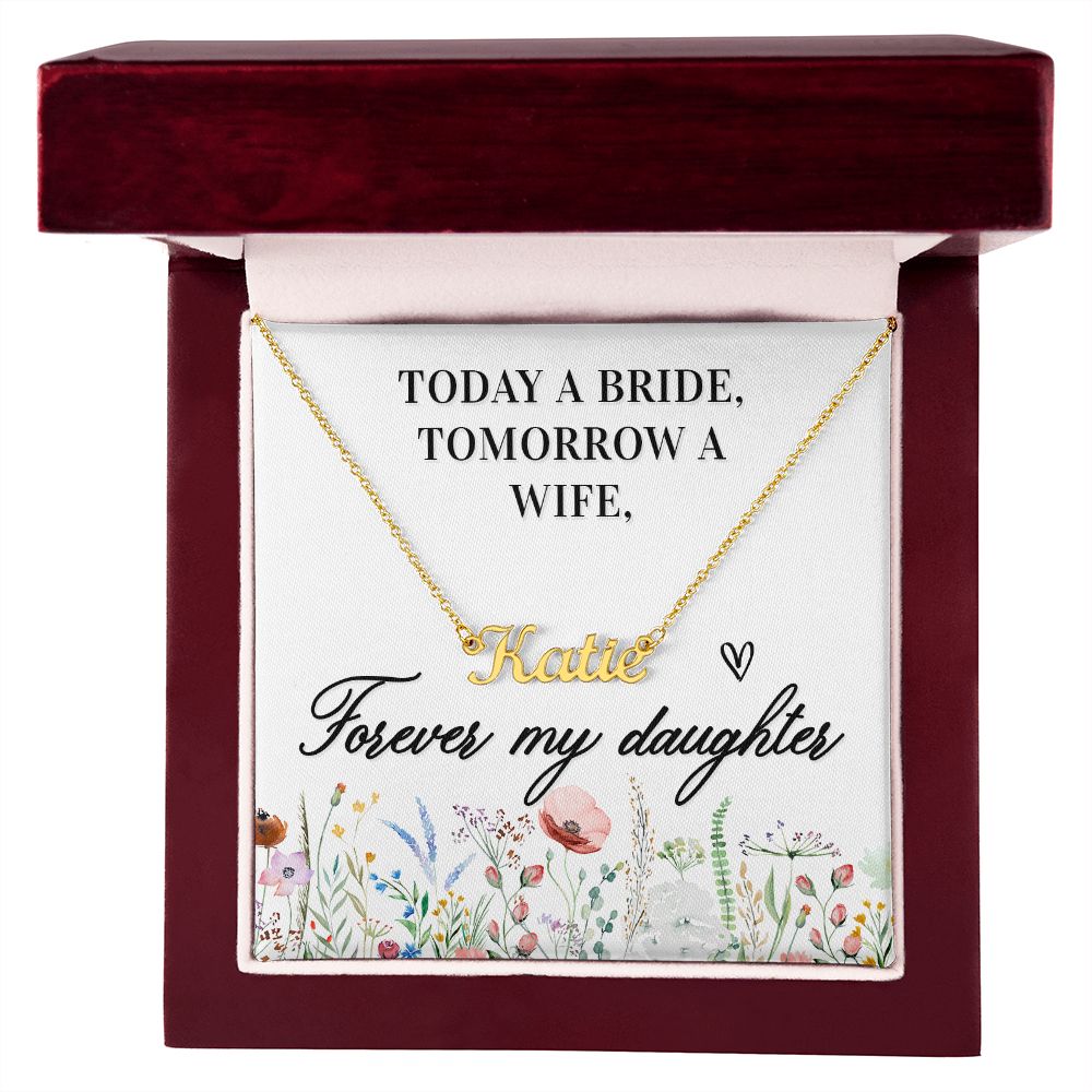 Daughter In Law, Bride Personalized Name Necklace With Gift Box and Message Card